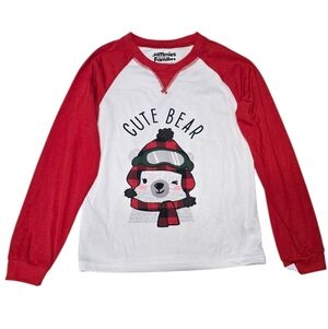 Cuddl Duds Red and White Bear Long Sleeve Tee L 10-11 Girls Sleepwear